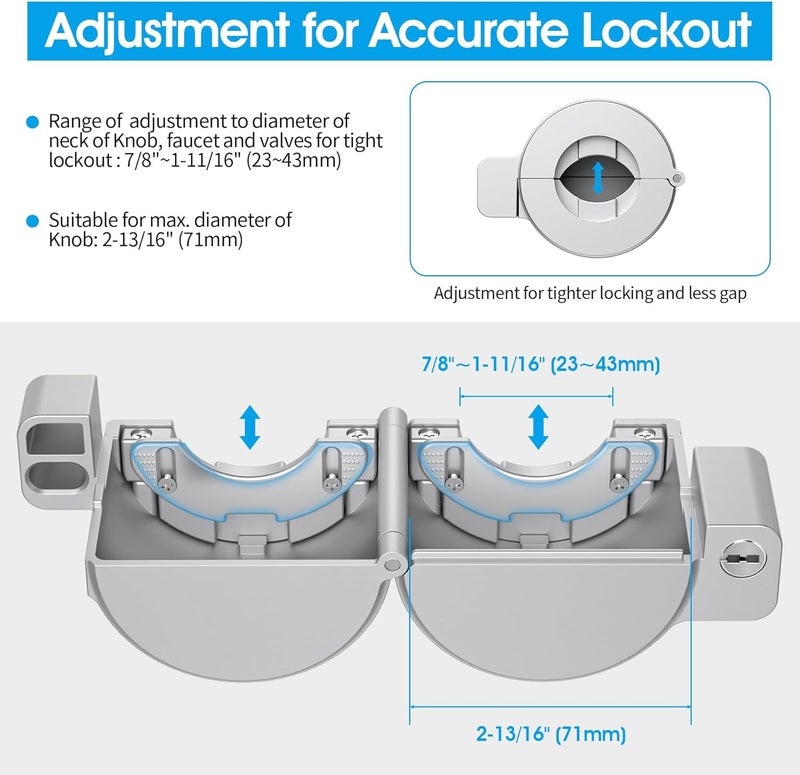 AST Door Knob Lockout Device with 3 Keys, Childproof Door Knob Covers, Lock Out to Smart Doorknob. Safety Cover for Faucet, Valve, Spigot. Prevent Access to Keyhole, Matte Silver with Brass Keys - Image 2